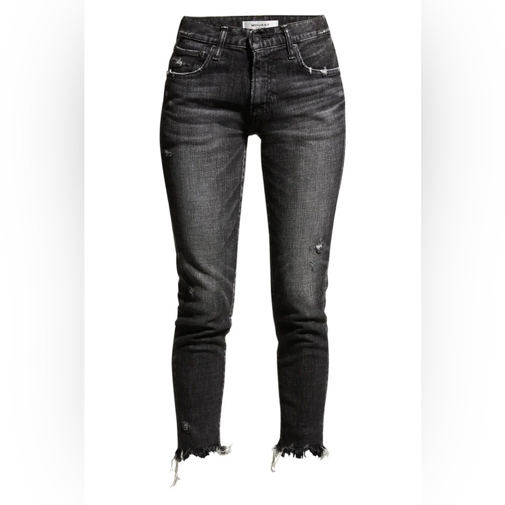Moussy Vintage Women’s Checotah Frayed Hem Faded Skinny Black Wash Jeans Sz 25